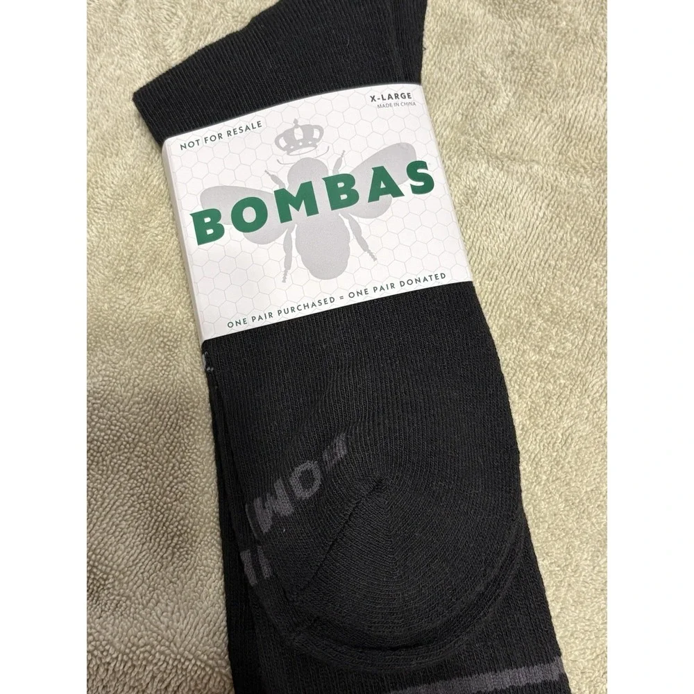 NEW BOMBAS Mens X Large Crew Socks Honeycomb Mid Calf Casual Dress Black